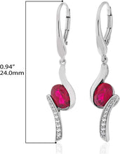 .925 Sterling Silver Oval Lab created Gemstone & Lab Created White Sapphire Bypass Dangling Earrings - Choice of stone