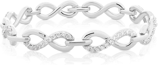 .925 Sterling Silver Round Shape Cubic Zirconia Three Stone Infinity Symbol Link Tennis Bracelet - Size 7.25"