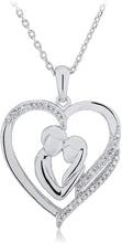 .925 Sterling Silver 1/10 Cttw Diamond Couple Inside Asymmetrical Heart with Message Pendant Necklace on 18