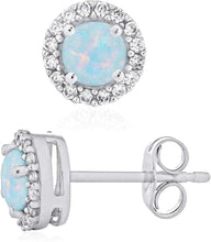 .925 Sterling Silver Birthstone and Lab Grown White Sapphire or CZ Halo Stud Earrings - Choice of Gem Color/Month