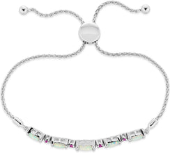 .925 Sterling Silver Five Station Elongated Cushion and Round Gemstone Adjustable Bolo Bracelet - 5” to 9-1/4” - Choice of Natural and Lab-Grown Stones