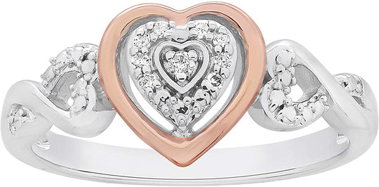14K Rose Gold Plated .925 Sterling Silver Diamond Accented Three Heart Infinity Promise Ring (I-J Color, I2-I3 Clarity)