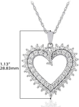 .925 Sterling Silver Cubic Zirconia Double Heart Pendant Necklace with 18