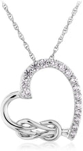 .925 Sterling Silver Round shape Cubic Zirconia Tilted Heart 16-stone Pendant Necklace with Love Knot on 18