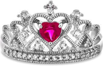 .925 Sterling Silver Lab Created Ruby & Created White Sapphire Filigree Tiara Band Ring