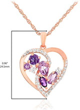 14K Rose Gold Plated .925 Sterling Silver Purple Amethyst, Rose de France, and Lab Grown White Sapphire Twist Heart Pendant Necklace - 20”