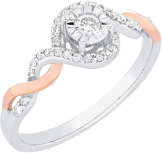 10K White & Rose Gold 1/5 Cttw Diamond Twisted Band Halo Miracle Plate Two-Tone Promise Ring (H-I Color, I1-I2 Clarity)