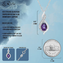 Sterling Silver Pear Birthstone & Lab Grown White Sapphire or CZ Milgrain Twist Pendant Necklace with 18