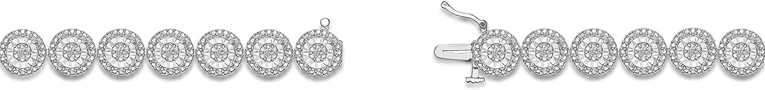.925 Sterling Silver 1/10 Cttw Diamond Miracle Set Cluster Links with Silver Studs and Halo Tennis Bracelet (I-J Color, I2-I3 Clarity) - 7-1/4