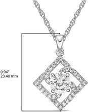 .925 Sterling Silver White Cubic Zirconia Hypnotizing Square Shaped Spiral with Round Gem Inside Pendant Necklace with Rope Chain - 20”