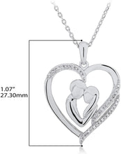 .925 Sterling Silver 1/10 Cttw Diamond Couple Inside Asymmetrical Heart with Message Pendant Necklace on 18