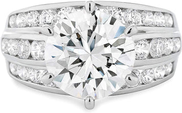 .925 Sterling Silver Round Brilliant Cut Cubic Zirconia Wide Three Channel Engagment Ring