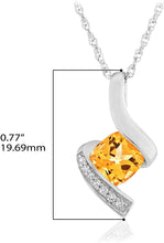 .925 Sterling Silver, Cushion-Cut Birthstone & Created White Sapphire or CZ Twist Pendant Necklace on 18