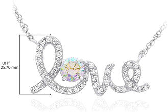 .925 Sterling Silver & White and Rainbow Aurora Borealis Cubic Zirconia Cursive Love 18