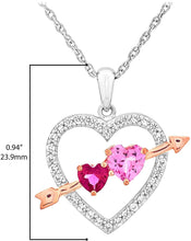 14K Rose Gold Plated .925 Sterling Silver Lab-Grown Pink and White Sapphire & Lab-Grown Ruby Open Heart Cupid's Arrow Pendant Necklace - 18”