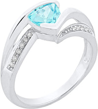 .925 Sterling Silver Trillion-Cut Birthstone & Lab Grown White Sapphire or CZ Double Shank Bypass Style Fashion Ring - Choice of Gem Color/Month