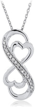 .925 Sterling Silver 1/10 Cttw Diamond Stylized Infinity Knot with Hearts Pendant Necklace on 18