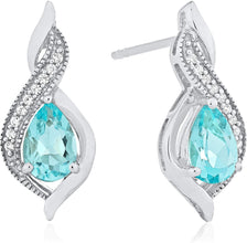 .925 Sterling Silver Pear-Shaped Birthstone & Lab-Grown White Sapphire or CZ Milgrain Twist Stud Drop Earrings - Choice of Gem Color/Month