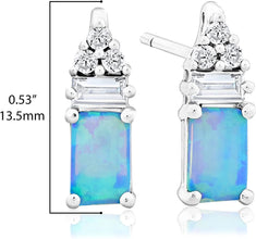 .925 Sterling Silver, Rectangular Lab-Grown Blue Opal Cabochon & Round and Baguette Cut Lab-Grown White Sapphire 1/2