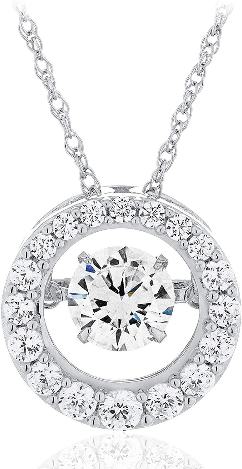 .925 Sterling Silver & Round Cubic Zirconia 1/2" Round Pendant Graduated Gems and Dancing Premium Cubic Zirconia Inside with Delicate Rope Chain Necklace - 18”