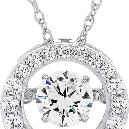 .925 Sterling Silver & Round Cubic Zirconia 1/2" Round Pendant Graduated Gems and Dancing Premium Cubic Zirconia Inside with Delicate Rope Chain Necklace - 18”