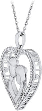 .925 Sterling Silver 1/10 Cttw Diamond Silhouetted Couple Heart with Message Pendant Necklace on 18