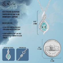 Sterling Silver Pear Birthstone & Lab Grown White Sapphire or CZ Milgrain Twist Pendant Necklace with 18