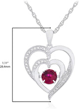 .925 Sterling Silver, Lab Grown Ruby & Lab Grown White Sapphire Dancing Hearts Pendant Necklace with Delicate Rope Chain - 20”