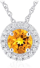 .925 Sterling Silver Birthstone & Lab Grown White Sapphire or CZ Halo Pendant Necklace on 18