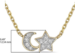 10K Yellow Gold 1/20 Cttw Diamond Accented Star and Crescent Moon Celestial Pendant Necklace with Cable Chain - 20” (H-I Color, I1-I2 Clarity)