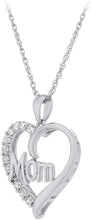 .925 Sterling Silver Cubic Zirconia Mom Heart Pendant Necklace with 18