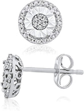 .925 Sterling Silver 1/10 Cttw Diamond Round Miracle Set Halo Pushback Stud Pierced Earrings (I-J Color, I2-I3 Clarity)