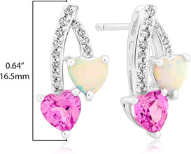 .925 Sterling Silver, Heart Shaped Lab-Grown White Opal Cabochon & Lab-Grown Pink Sapphire & Lab-Grown White Sapphire 5/8