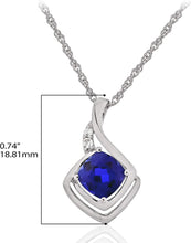 .925 Sterling Silver, Cushion Cut Lab-Grown Blue Sapphire & Round Lab-Grown White Sapphire Cushion Shaped Music Note Pendant Necklace - 18”