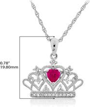 .925 Sterling Silver Heart Lab Grown Ruby & Lab Grown White Sapphire Heart Filigree Tiara Pendant Necklace on 18