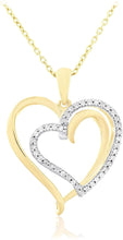 14K Yellow Gold Plated .925 Sterling Silver 1/5 Cttw Diamond Two Overlapping Intertwined Open Hearts Pendant Necklace - 20” (I-J Color, I2-I3 Clarity)