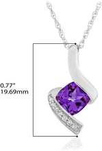 .925 Sterling Silver, Cushion-Cut Birthstone & Created White Sapphire or CZ Twist Pendant Necklace on 18