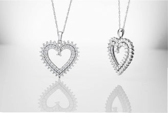 .925 Sterling Silver Cubic Zirconia Double Heart Pendant Necklace with 18