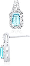 .925 Sterling Silver, Emerald Cut Blue Aquamarine & Cubic Zirconia 1/2