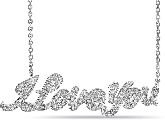 .925 Sterling Silver 1/6 Cttw Diamond Cursive “I Love You” Pendant Necklace with Cable Chain - 20” (I-J Color, I2-I3 Clarity)