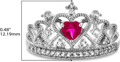 .925 Sterling Silver Lab Created Ruby & Created White Sapphire Filigree Tiara Band Ring