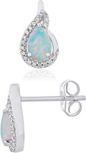 .925 Sterling Silver Pear-Shaped Birthstone & Lab Grown White Sapphire or CZ Teardrop Stud Earrings - Choice of Gem Color/Month