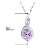 Sterling Silver Pear Birthstone & Lab Grown White Sapphire or CZ Milgrain Twist Pendant Necklace with 18