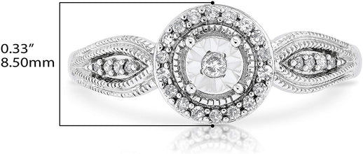 .925 Sterling Silver 1/8 Cttw Diamond Miracle Set Halo Milgrain Promise Ring with Flared Band (I-J Color, I2-I3 Clarity)