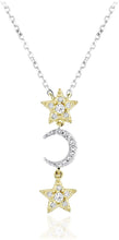 14K Yellow Gold Plated .925 Sterling Silver 1/10 Cttw Diamond Stars & Moon Celestial Pendant Necklace - 18” (I-J Color, I2-I3 Clarity)