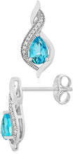 .925 Sterling Silver Pear-Shaped Birthstone & Lab-Grown White Sapphire or CZ Milgrain Twist Stud Drop Earrings - Choice of Gem Color/Month