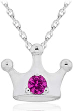 .925 Sterling Silver Round Lab Created Pink Sapphire Crown Pendant Necklace with 18