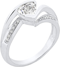 .925 Sterling Silver Trillion-Cut Birthstone & Lab Grown White Sapphire or CZ Double Shank Bypass Style Fashion Ring - Choice of Gem Color/Month