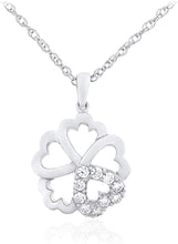 .925 Sterling Silver White Cubic Zirconia Cherry Blossom Flower with Hearts Pendant Necklace with Rope Chain - 20