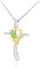 Two Tone 14K Yellow Gold Plated .925 Sterling Silver, Dangling Gemstone & Lab Grown White Sapphire Heart Cross Pendant Necklace 20” - Choice of Color